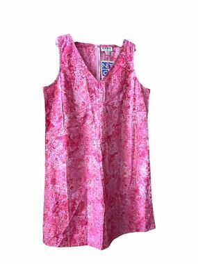 Nomadic Traders Pink Flower on Red Cotton Dress size Large